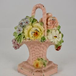 Hubley Cast Iron Pink Floral Basket Doorstop